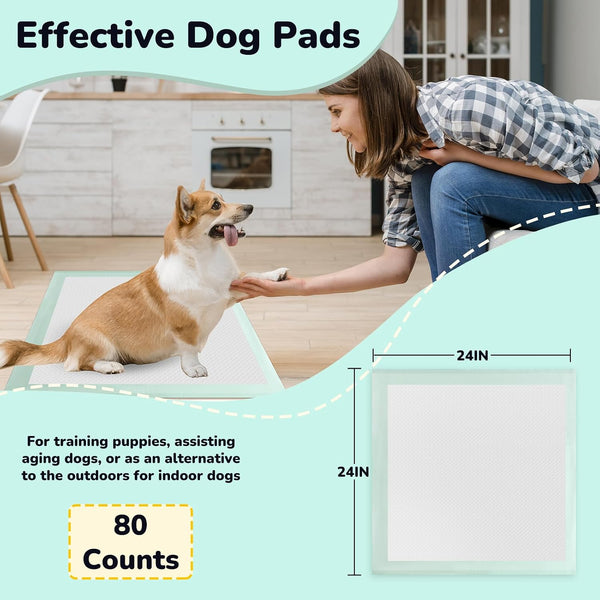 80PCS Pet Training and Puppy Pads - 24"x24" Disposable Waterproof Puppy Pee Pads - Maximum Absorption and Protection