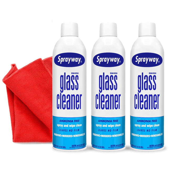 3 Pack Sprayway Glass Cleaner W/Microfiber Cleaning Cloth - Streak-Free Shine, Safe Formula, Multi Surface Glass, Door, 