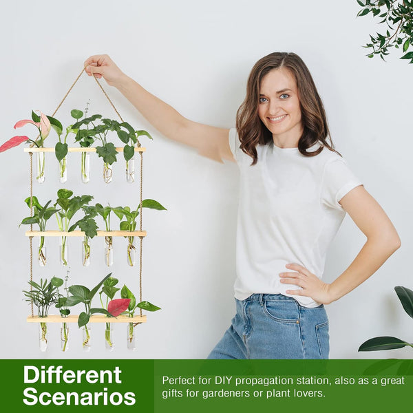XXXFLOWER Wall Hanging Propagation Station with Wooden Stand 15 Tubes Beige 15 Tube Vases