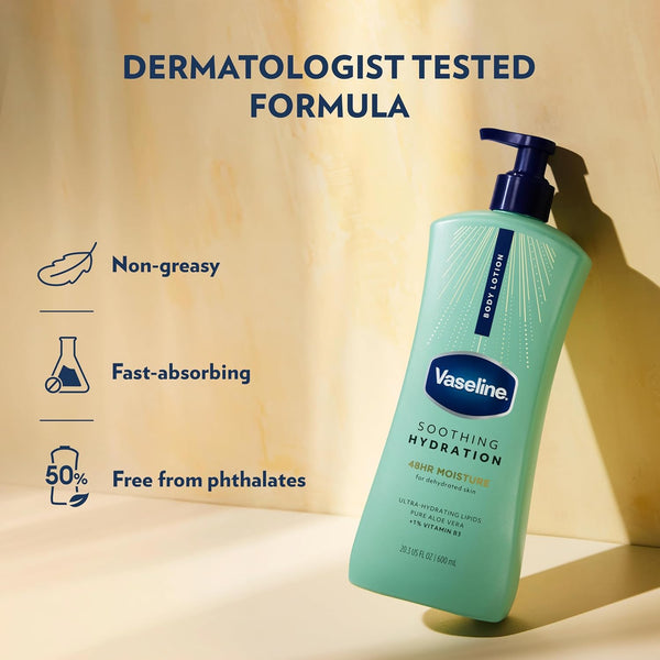 Vaseline Intensive Care Body Lotion Soothing Hydration for Dry Skin with Ultra-Hydrating Lipids + 1% Aloe Vera Extract to Refresh Dehydrated Skin