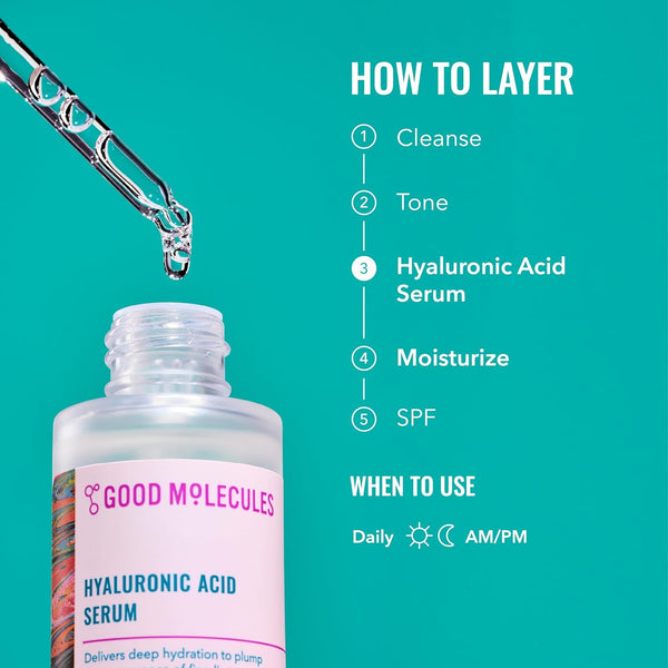 Good Molecules Hyaluronic Acid Serum - 1% Hyaluronic Acid Non-greasy Ultra Hydrating Serum, Facial Moisturizer for Plumper Skin, Skin Care for