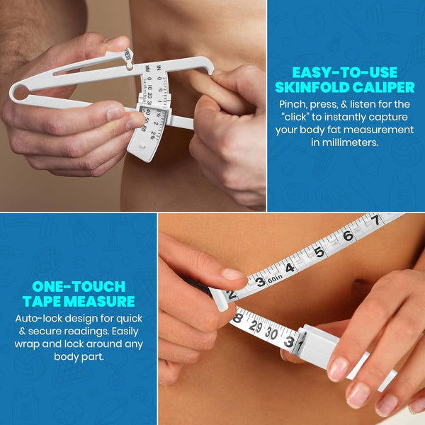 Body Fat Caliper and Measuring Tape for Body - Skinfold Calipers and Body Fat Tape Measure Tool for Accurately Measuring BMI Skin Fold Fitness and