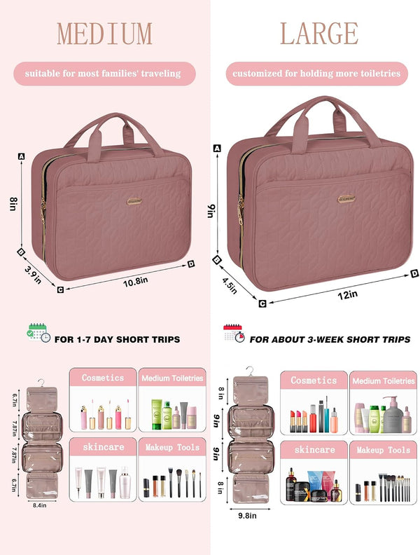 BALULHG Brown Toiletry Bag, Makeup Organizer, Travel Bag For Women Mens Toiletries, Waterproof with Hanging Hook, Large Capacity Brown Large