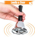 2 Pack Hand Bell, Silver Steel Bell, Ringing Bell with Handle, Dinner Bells for Inside Classroom Bell, for Food Line, Alarm, Jingles, Ringing (Silver)