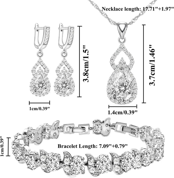 LMXXVJ Women Jewelry Set Platinum Plated Necklace Open Ring Earrings Bracelet Set,Birthday/Anniversary Mother’s Day Jewelry Gifts for