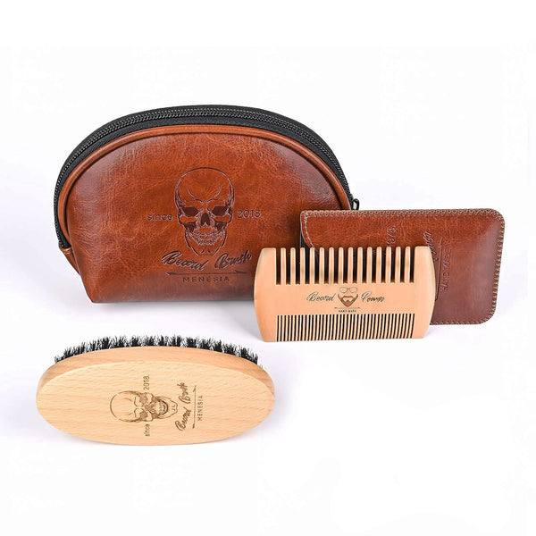 Beard Brush and Comb set for Men | Travel Bag Kit, Includes 1 Wooden Beard Comb & 1 Soft Beard Brush beard comb and brush