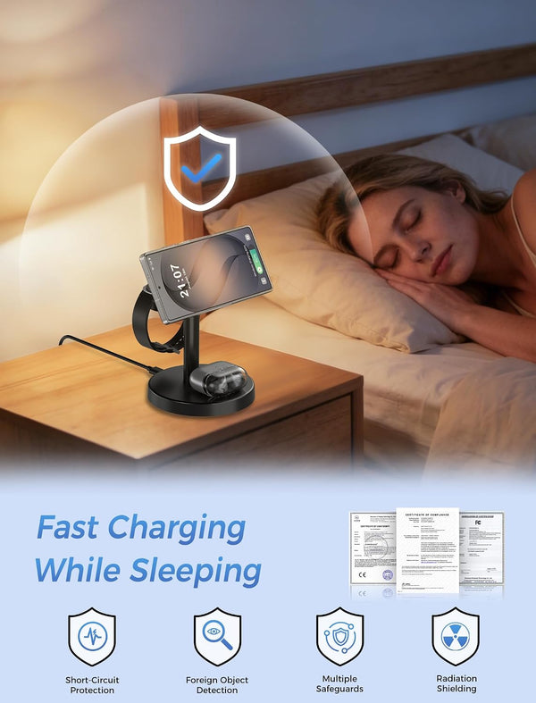 Magnetic Wireless Charger for Samsung, 3 in 1 Super Fast Charging Station Compatible with MagSafe, Phone Charger Stand for Samsung Galaxy S26