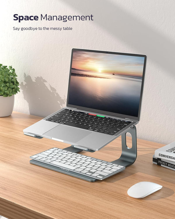 Nulaxy Full Aluminum Laptop Stand, Stable Support to 22 lbs, Open Cooling A-Grey