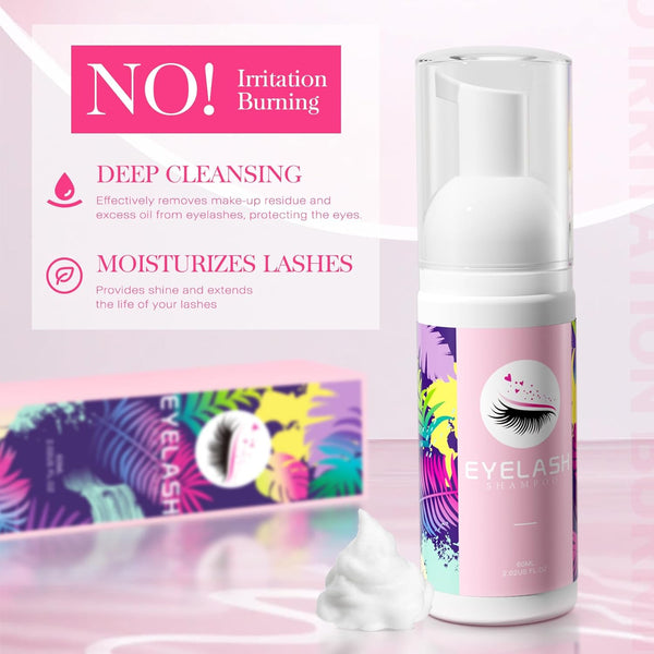 Lash Shampoo for Lash Extensions 60Ml Eyelash Extension Cleanser Lash Shampoo Cleaning Kit with Shampoo Brush & Mascara Brush-No Irritating