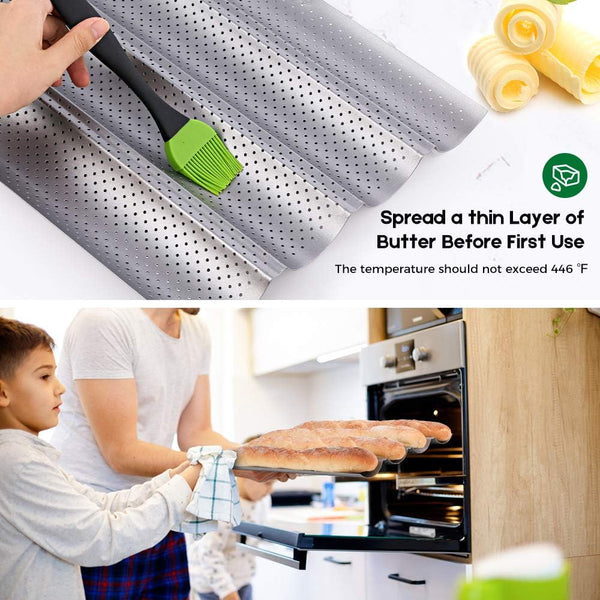 AMAGABELI GARDEN & HOME 2 Pack Baguette Bread Pan 15" x 13" Nonstick Perforated Baguette Tray French Bread Baking 4 Wave Loaf Bake Mold Toast