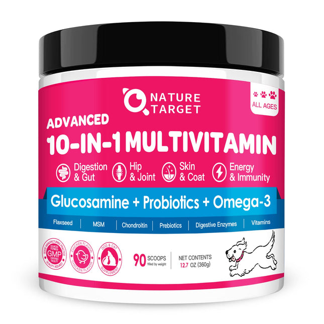 NATURE TARGET Dog Vitamins Powder, Probiotics & Digestive Enzymes for Gut Health