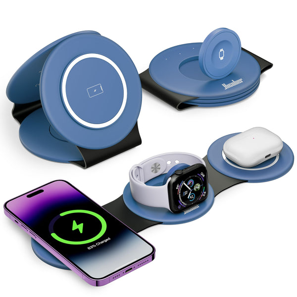 Hicober 3 in 1 Charging Station for Apple Multiple Devices, Foldable Travel Wireless Charger 18W for Iphone 16 15 14 13 Pro Max plus &Apple Watch