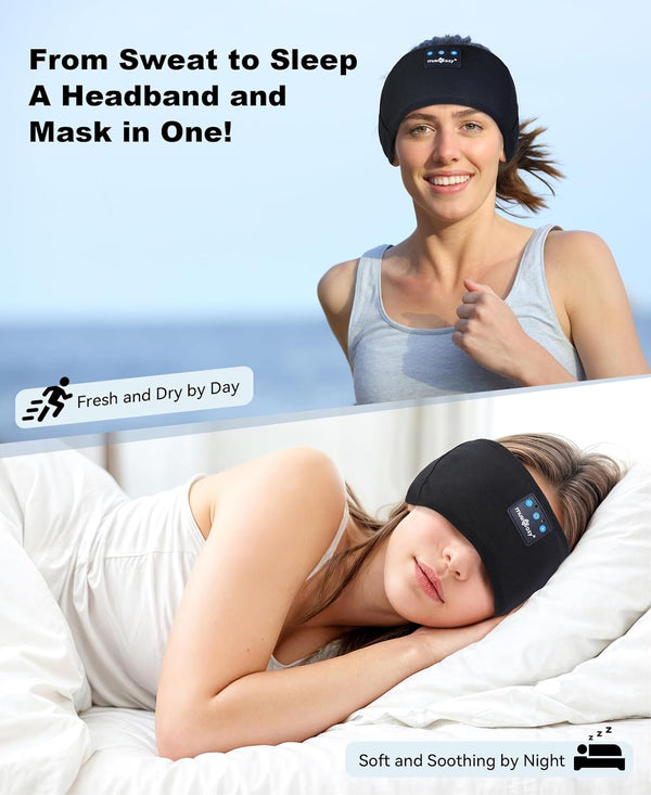 MUSICOZY Sleep Headphones Bluetooth 5.4 Headband, Sports Wireless Earphones Sweat Resistant Earbuds Sleeping Headphone with Ultra-Thin HD Stereo