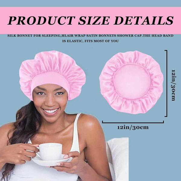 4PCS Satin Hair Bonnet for Sleeping,Bonnets for Black Women Men,Silk Bonnet for Sleeping,Hair Wrap Cap for Curly Hair,Elastic Wide Band Hair