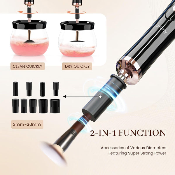 RICRIS Electric Makeup Brush Cleaner and Dryer Machine - Super Fast Clean and Dry Make Up Brushes - Automatic Cosmetic Brush Spinner Washer Tools