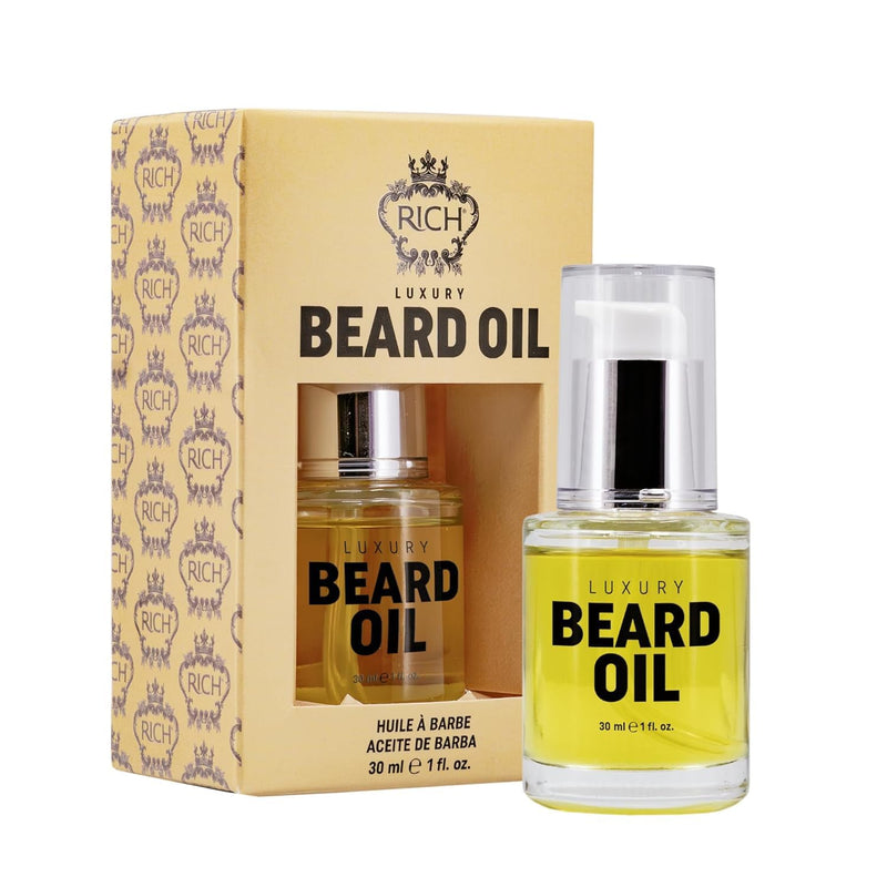 RICH Luxury Beard Oil for Men - Deep Conditioning and Softening for Your Beard & Mustache with Argan, Jojoba & Macadamia Oil - 1 Fl Oz (Luxury