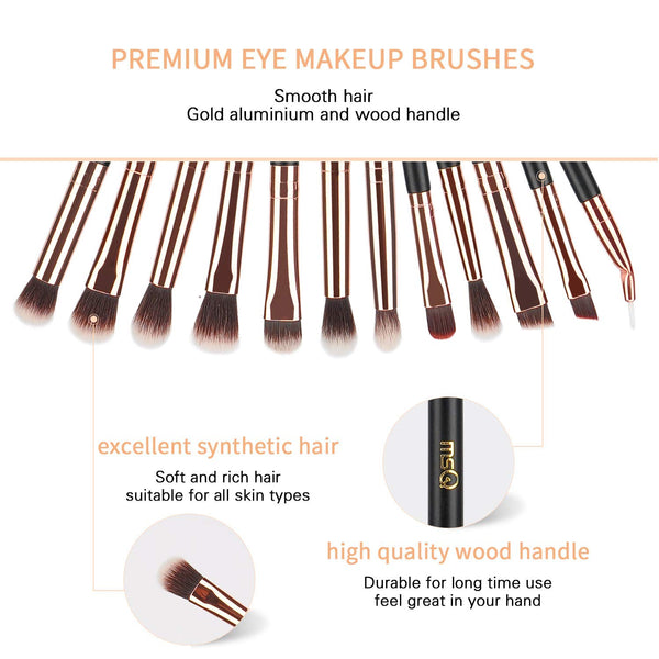 MSQ Eye Makeup Brushes 12Pcs Rose Gold Eyeshadow Makeup Brushes Set with Soft Synthetic Hairs & Real Wood Handle for Eyeshadow, Eyebrow, Eyeliner,