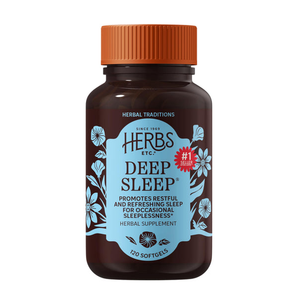 Herbs Etc. Deep Sleep Softgels - Holistic Rest Supplement for Restful Sleep - Chamomile, Lemon Balm Extract & Passionflower - Melatonin-Free,