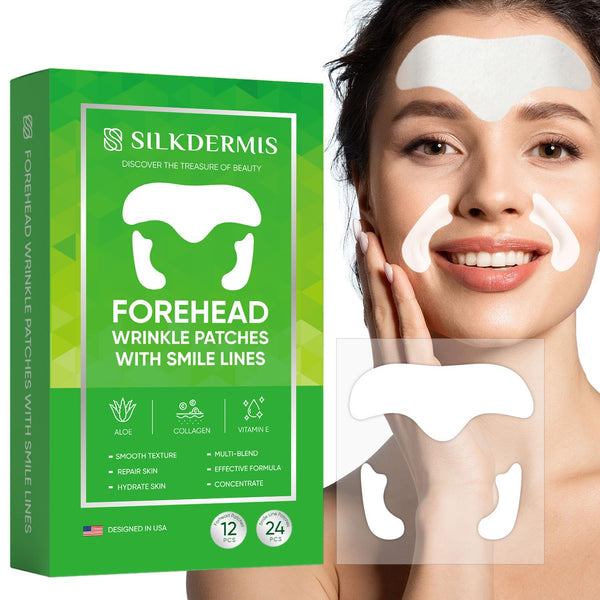 SILKDERMIS Forehead Wrinkle Patches 12Pcs with Smile Line Patches 24Pcs with Aloe, Collagen, Vitamin E, Forehead Wrinkles Treatment and Smile