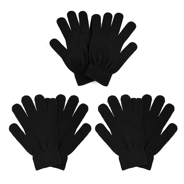3 Pairs Winter Magic Gloves Adults Warm Stretchy Unisex Black Gloves One Size Fits Most Men Women Teens Magic Knit Glove