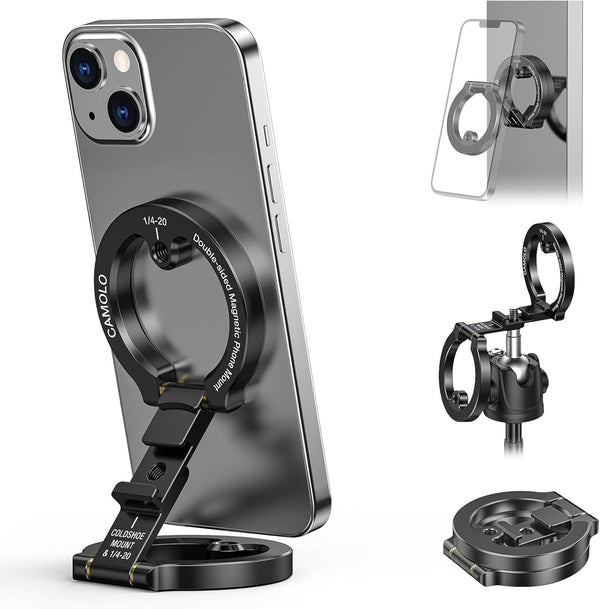 Dual Magnetic Phone Holder Compatiable with Magsafe for Iphone 16 15 14 13 12 Pro Max plus Series, 1/4" Screw Tripod Mount, Gym Magnetic Phone