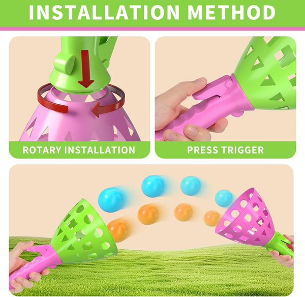 Pop Pass Catch Ball Game Set â 4 Launchers, 20 Balls, Toss and Catch Outdoor Toys for Kids Ages 3-8, Indoor Yard Beach Pool Game, Party Favor for