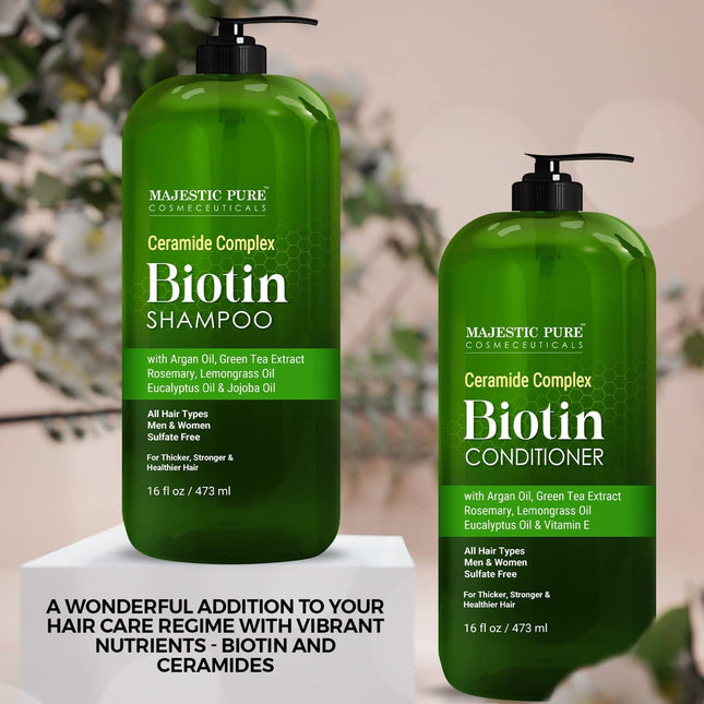 MAJESTIC PURE Biotin Shampoo and Conditioner Set - With Essential Oils & Ceramides - Helps Hair Growth, Thickening, Dry 