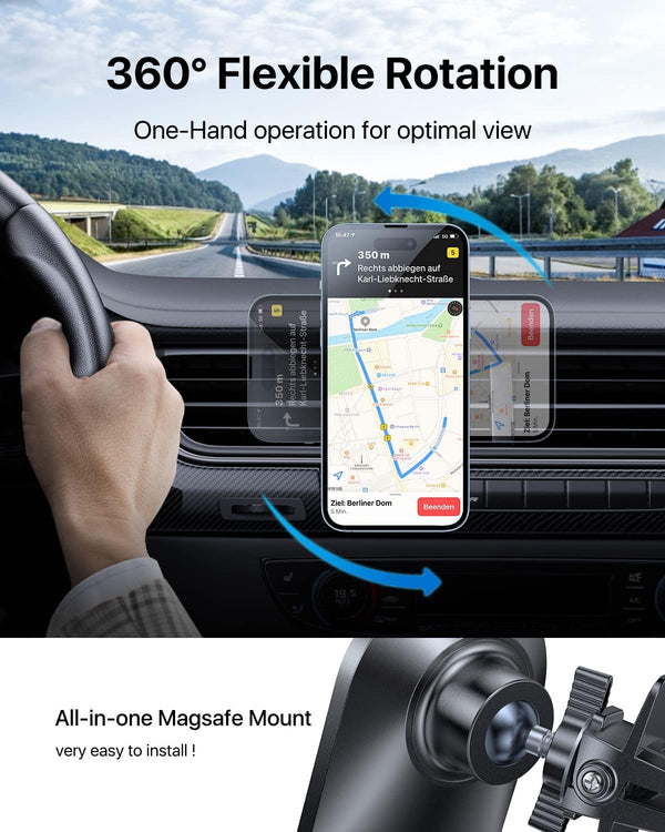 andobil Upgraded for Magsafe Car Mount Pro [Strongest Magnet, Big Phone Friendly] 360° Rotation Magnetic Phone Holder for Car Vent for iPhone 17