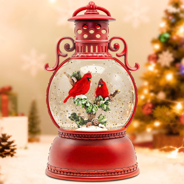 Christmas Snow Globes, Cardinal Christmas Water Globes with 8 Songs, 6H Timer Battery & USB Powered Glitter Snow Globe Music Box Suitable for