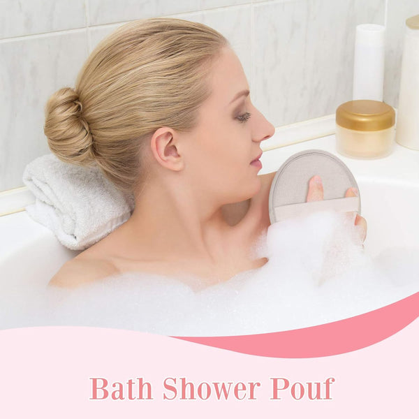 Boao 3 Pcs Bath Shower Pouf Sponge Mesh Pouf Shower Ball Exfoliating Body Sponge Pad Scrubber Glove with Flower Bath Ball (Khaki,Dark Brown,Dark