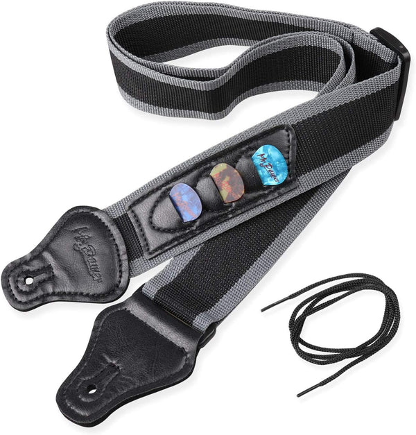 Mr.Power Guitar Strap 36.6in - 65in with 3 Pick Holders for Electric Acoustic Guitar, Nylon Strap for Your Family Friend Love Guitarists