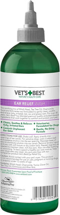 Vet's Best Dog Ear Relief Wash, No-Alcohol, Wax Control, No-Sting, 16 oz | Alcohol-Free Ear Cleanser, Helps Remove Wax & Debris, Controls Odors &
