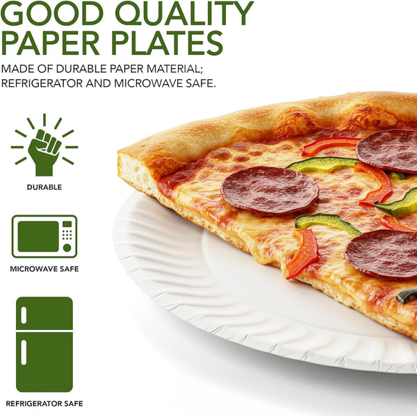 Stock Your Home 9-Inch Paper Plates Uncoated, Everyday Disposable Plates 9" Paper Plate Bulk, White, 300 Count