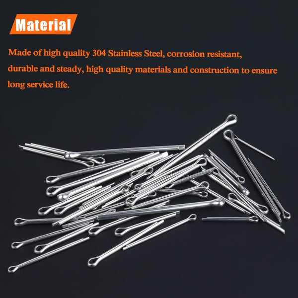 HELIFOUNER 100 Pieces 304 Stainless Steel Cotter Pin Assortment Kit