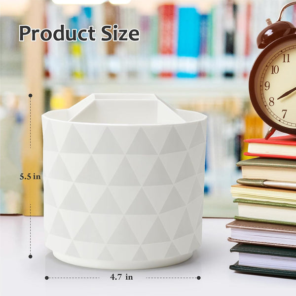Desk Organizer, 360-Degree Rotating Pencil Pen Holders For Desk, Diamond Pattern Pen Organizer With 5 Compartments, Cute Desk Accessories Decor
