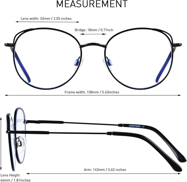 ANDWOOD Blue Light Blocking Glasses Women Cat Eye Computer Eyeglasses Metal Frame Hipster 2 Pack (2pack) Rose Gold + Black | Anti-blue Light Lens