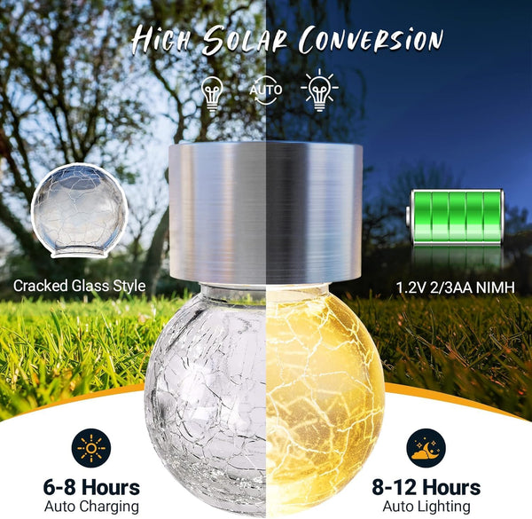 GIGALUMI Solar Lights Outdoor Waterproof, 12 Pack Solar Hanging Lights Garden Decor, Gifts for Women, Solar Outdoor Lantern Waterproof Cracked
