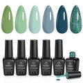Beetles Green Gel Nail Polish Set - 6 Colors Green Gray Blue Glitter Nail Gel Polish Soak off Uv Gel Nail Art Manicure Gifts for Women 0-0-Colors