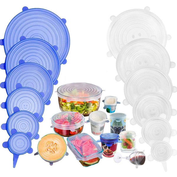 JIGUOOR Silicone Stretch Lids, 12 Pack Reusable Silicone Lids, Durable Food Storage Silicone Covers for Bowl, 6 Sizes to Meet Most Containers to