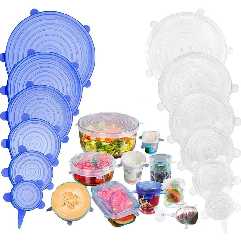 JIGUOOR Silicone Stretch Lids, 12 Pack Reusable Silicone Lids, Durable Food Storage Silicone Covers for Bowl, 6 Sizes to Meet Most Containers to