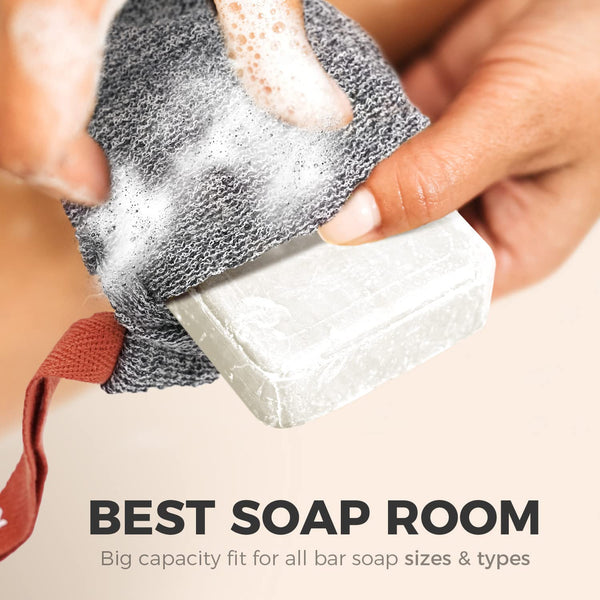 ZOMCHI Soap Saver Bags for Bar Soap, 2 Pack, Deep Texture Grey | Nylon Mesh Helps Create Rich Lather, Hanging Loop, Quick Drying Design, Roomy