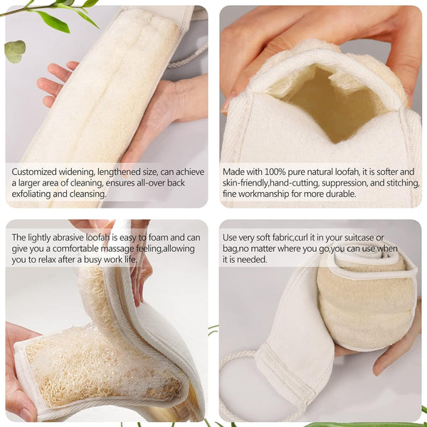Inmorven Natural Loofah Exfoliating Back Scrubber for Shower Set (40 inch), Loofah for Men Women Sponge Pads & Body Sponge Scrubber, Deep Clean &