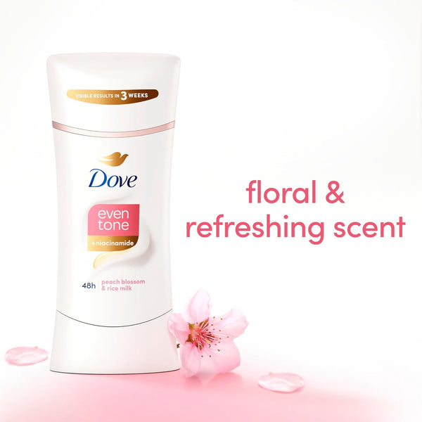 Dove Even Tone Antiperspirant Deodorant Stick Peach Blossom & Rice Milk 2.6 Oz
