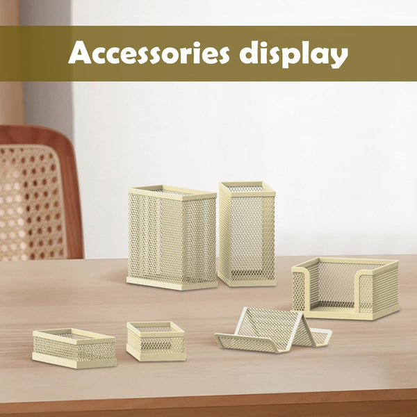 SUPEASY Pen Holder for Desk, 6 Piece Mesh Desk Organizer Set, Desk Accessories for Office Organization with Mail Organizer, Letter Phone Holder,