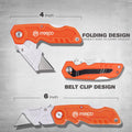 M MEEPO Box Cutter, 4-Pack Tough Folding Box Cutter for Heavy Duty Purpose, Razor Sharp Blade, Comfortable Handle, with Extra 10-Piece Blades, Can