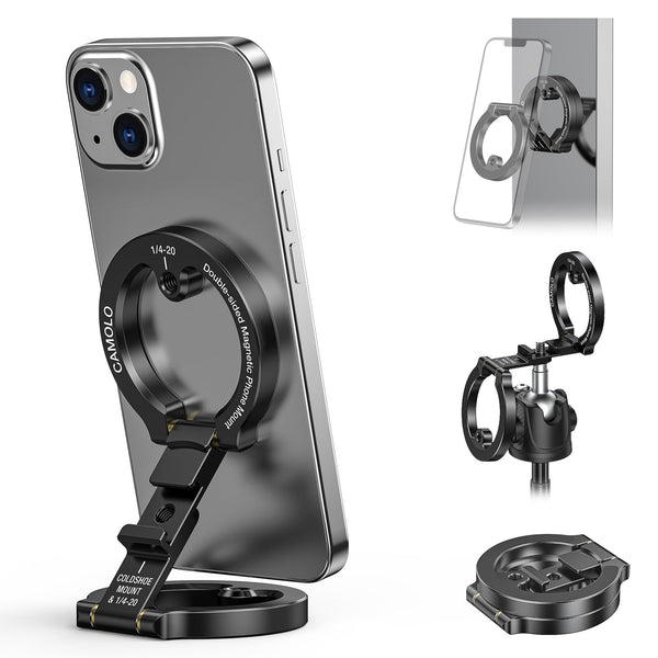 Dual Magnetic Phone Holder Compatiable with Magsafe for Iphone 16 15 14 13 12 Pro Max plus Series, 1/4" Screw Tripod Mount, Gym Magnetic Phone