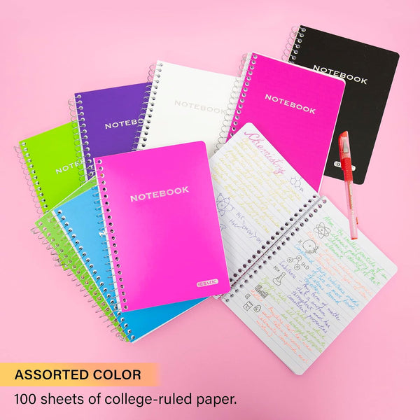 BAZIC PRODUCTS College-Ruled Personal Assignment Notebook, 5x7, 6 Titles | poly personal/assignment spiral notebook; 100 college-ruled sheets;