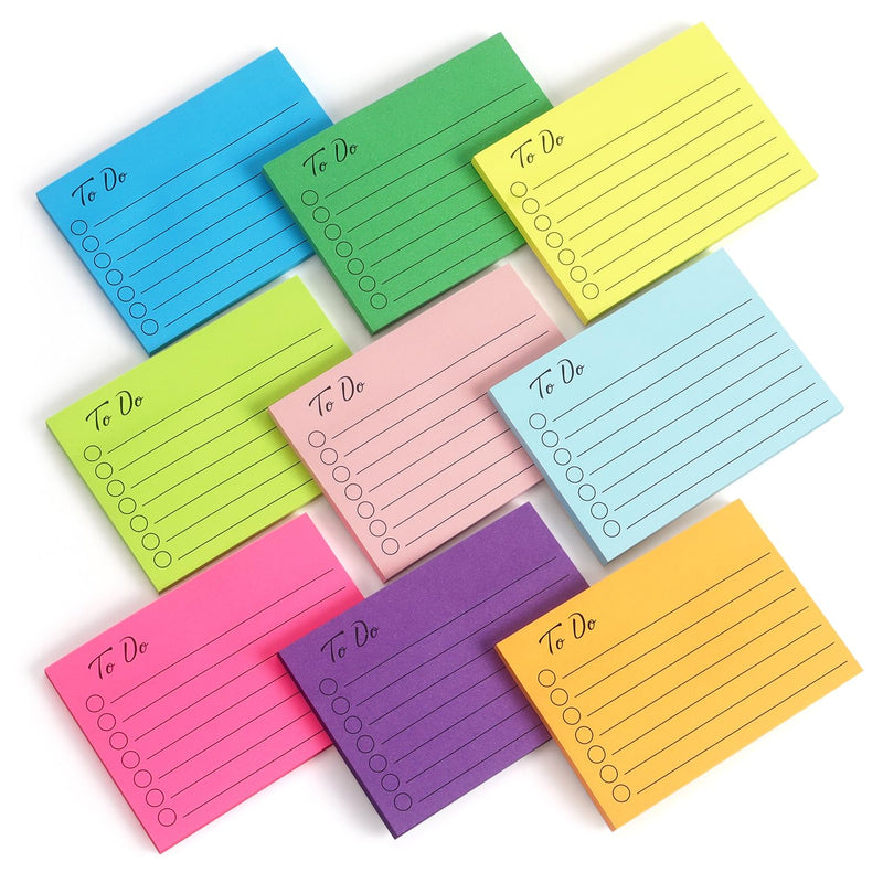 Eastern Wolf 9 Pads to Do Lined Sticky Notes, 9 Bright Multi Colors Self-Stick Note Pads, 3x4 Inch with Line Adhesive Memo Sticky Notes Notepad,