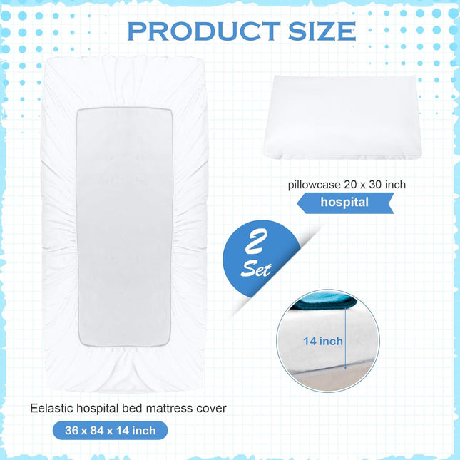 Preboun 2 Pcs Hospital Bed Sheet Fitted 36 X 84 X 14 Inch with Hospital Bed Shee