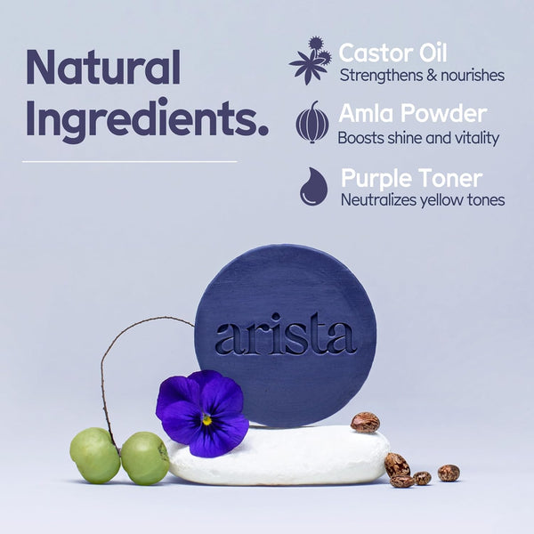 Arista Purple Shampoo Bar, Amla Fruit Powder, Purple Toner & Castor Oil, Moisturizing & Plastic Free Hair Soap, Sulfate Free Solid Shampoo Puck